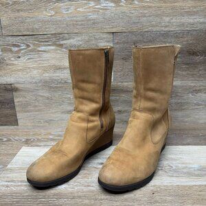 Ugg Joely Brown Leather Shearling Lined Wedge Boot Women's Size 9